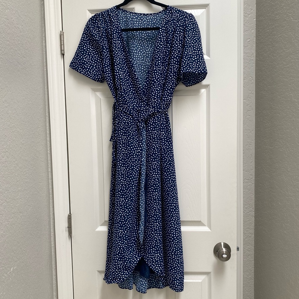 Dark blue Navy maxi dress with white dots